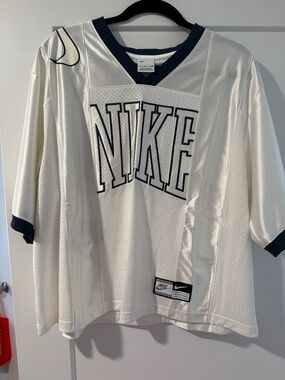Nike White & Navy Oversized Mesh Jersey Shirt